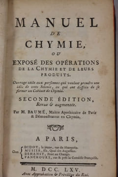 Manuel de chymie, ou exposé des opérations de la chymie et de leurs produits.. BAUME Antoine