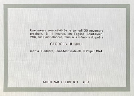 Faire-part de décès.. HUGNET (Georges).