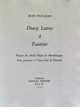 Douze lettres à Fautrier.. PAULHAN (Jean).