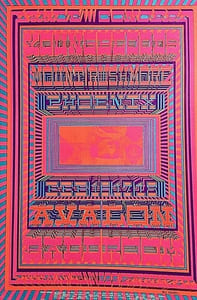 Dance concert. Youngbloods, Mount Rushmore, Phoenix. Avalon Ballroom, San Francisco, Family dog productions, 16 – 18 février (1968). Affiche psychédélique d'époque signée dans la planche (50/35,5 cm). Bon état.