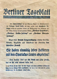 Berliner Tageblatt et Rudolf Mosse contre Spartacus, tract politique allemand.