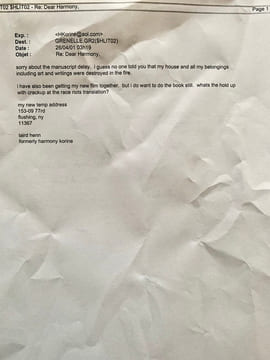 Correspondance d’édition à propos d’un projet de publication en français du premier livre d’Hamony Korine chez Hachette Littératures : A Crack-up at ...