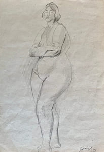 Étude de nu féminin aux bras croisés.