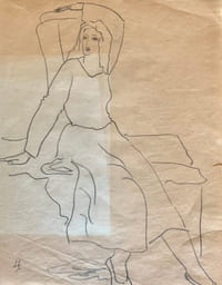 Étude de femme assise au bras gauche relevé.