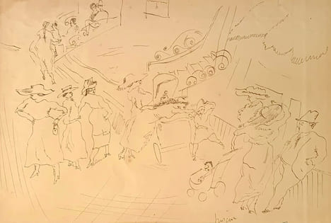 Dans la rue : flâneurs, élégantes, chiens et jeunes enfants.. PASCIN (Jules).