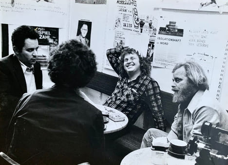 Les frères Cohn-Bendit à la Karl Marx Buchhandlung (Librairie Karl Marx) de Francfort avec Raphaël Sorin et Gérard Guégan, 1977. . FRAUDREAU ...