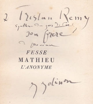 Fesse Mathieu l'anonyme Roman. JOLINON (J.)