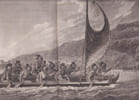 Gravure n&deg; 65 -  Pirogue des isles Sandwich, avec les rameurs masqu&eacute;s " - A Voyage to the Pacific Ocean [Third Voyage]". COOK (Captain James) 