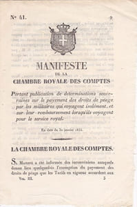 Manifeste de la chambre royale des comptes portant publication des déterminations souveraines sur le payement des droits de ...