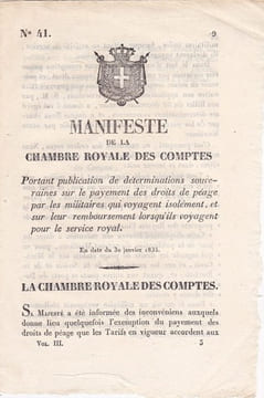Manifeste de la chambre royale des comptes portant publication des déterminations souveraines sur le payement des droits de .... CERRUTI