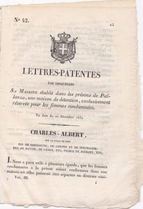 Lettres-Patentes par lesquelles Sa Majesté établit dans les prisons de Pallanza, une maison de détention