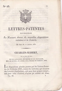 Lettres-Patentes par lesquelles Sa Majesté donne de nouvelles dispositions relatives à la Loterie