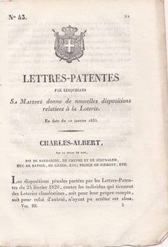 Lettres-Patentes par lesquelles Sa Majesté donne de nouvelles dispositions relatives à la Loterie. undefined