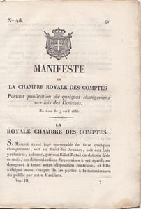 Manifeste de la chambre royale des comptes portant publication de quelques changements aux lois des Douanes