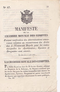 Manifeste de la chambre royale des comptes portant notification des déterminations souveraines relatives au recouvrement des