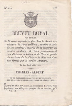 Brevet Royal par lequel Sa Majesté rappelle en fonctions la Junte supérieure de santé publique, confère à trois de ses membres. undefined