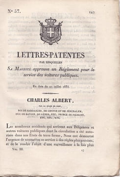 Lettres-Patentes par lesquelles Sa Majesté approuve un Réglement pour le service des voitures publiques. undefined