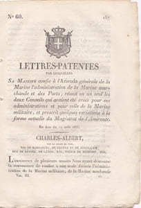 Lettres-Patentes par lesquelles Sa Majesté confie à l'Azienda générale de la Marine l'administration de la Marine