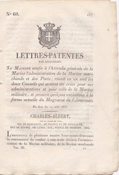Lettres-Patentes par lesquelles Sa Majesté confie à l'Azienda générale de la Marine l'administration de la Marine. undefined