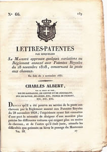 Lettres-Patentes par lesquelles Sa Majesté approuve quelques variations au Réglement annexé aux Patentes Royales du 28 novembre