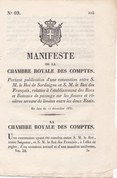 Manifeste de la chambre royale des comptes portant publication d'une convention entre S.M. le Roi de Sardaigne et. undefined
