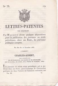 Lettres-Patentes par lesquelles Sa Majesté donne quelques dispositions pour la publication des journaux ou écrits périodiques,