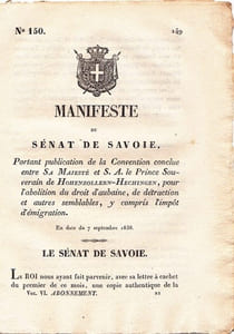 Manifeste du Sénat de Savoie portant publication de la Convention conclue entre Sa Majesté et S.A. le Prince Souverain de