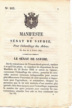Manifeste du Sénat de Savoie pour l'échenillage des Arbres.. undefined
