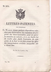 Lettres-Patentes par lesquelles Sa Majesté donne quelques dispositions relatives aux déclarations des mutations de propriété des