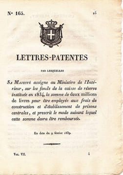 Lettres-Patentes par lesquelles Sa Majesté assigne au Ministère de l'Intérieur, sur les fonds de la caisse de réserve. undefined