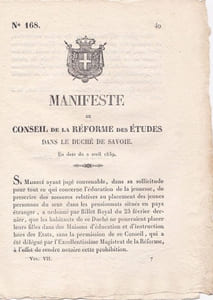 Manifeste du Conseil de la Réforme des Etudes dans le Duché de Savoie