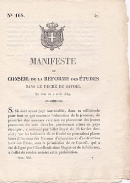 Manifeste du Conseil de la Réforme des Etudes dans le Duché de Savoie. undefined