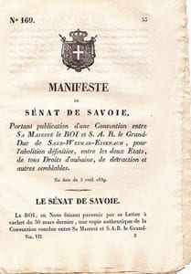 Manifeste du Sénat de Savoie portant publication d'une Convention entre Sa Majesté le Roi et S.A.R. le Grand-Duc de Saxe-Weimar