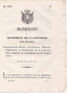 Manifeste du Magistrat de la Réforme des Etudes, concernant les Ecoles, Maisons d'éducation et d'instruction de la jeunesse