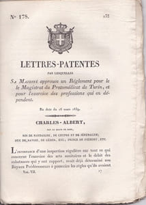 Lettres-Patentes par lesquelles Sa Majesté approuve un Réglement pour le Magistrat du Protomédicat de Turin, et pour
