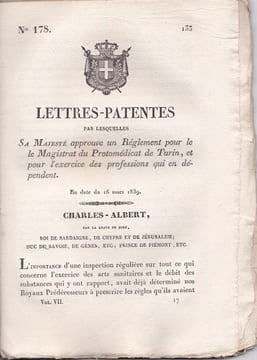 Lettres-Patentes par lesquelles Sa Majesté approuve un Réglement pour le Magistrat du Protomédicat de Turin, et pour. undefined