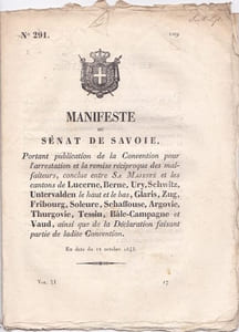 Manifeste du Sénat de Savoie portant publication de la Convention pour l'arrestation et la remise réciproque des malfaiteurs,