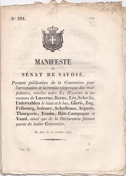 Manifeste du Sénat de Savoie portant publication de la Convention pour l'arrestation et la remise réciproque des malfaiteurs,. undefined