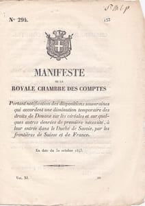 Manifeste de la Chambre Royale des comptes portant notification des dispositions souveraines qui accordent une diminution