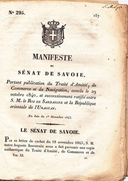 Manifeste du Sénat de Savoie portant publication du Traité d'Amitié, de Commerce et de Navigation, conclu le 29 octobre 1840, et. undefined