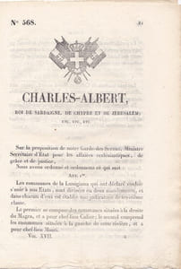 Charles-Albert, roi de Sardaigne, de Chypre et de Jérusalem, etc, ...