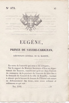 Eugène, prince de Savoie-Carignan, Lieutenant -Général de Sa Majesté, ... Sur le rapport du Ministre Secrétaire d'Etat. undefined