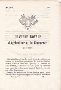Chambre Royale d'Agriculture et de Commerce de Turin, concernant les objets d'art