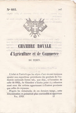 Chambre Royale d'Agriculture et de Commerce de Turin, concernant les objets d'art. undefined