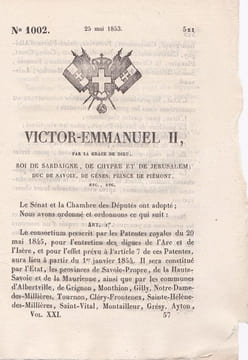 Victor-Emmanuel II, par la grâce de Dieu, Roi de Sardaigne, de Chypre et de Jérusalem. undefined