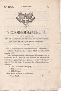 Victor-Emmanuel II, par la grâce de Dieu, Roi de Sardaigne, de Chypre et de Jérusalem