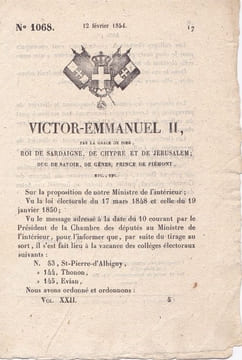 Victor-Emmanuel II, par la grâce de Dieu, Roi de Sardaigne, de Chypre et de Jérusalem. undefined