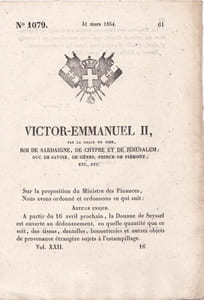 Victor-Emmanuel II,  par la grâce de Dieu, Roi de Sardaigne, de Chypre et de Jérusalem
