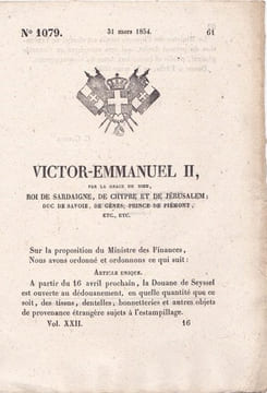 Victor-Emmanuel II, par la grâce de Dieu, Roi de Sardaigne, de Chypre et de Jérusalem. undefined