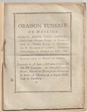 Oraison funèbre de Messire Charles-Joseph TARIN-IMPERIAL, Gouverneur et Lieutenant-Général. undefined